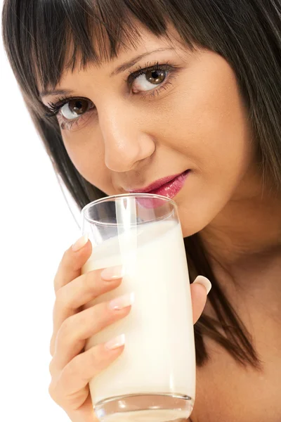 Woman drinking milk Stock Photo