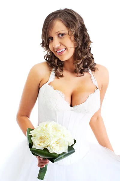 Giovane sposa con bouquet — Foto Stock