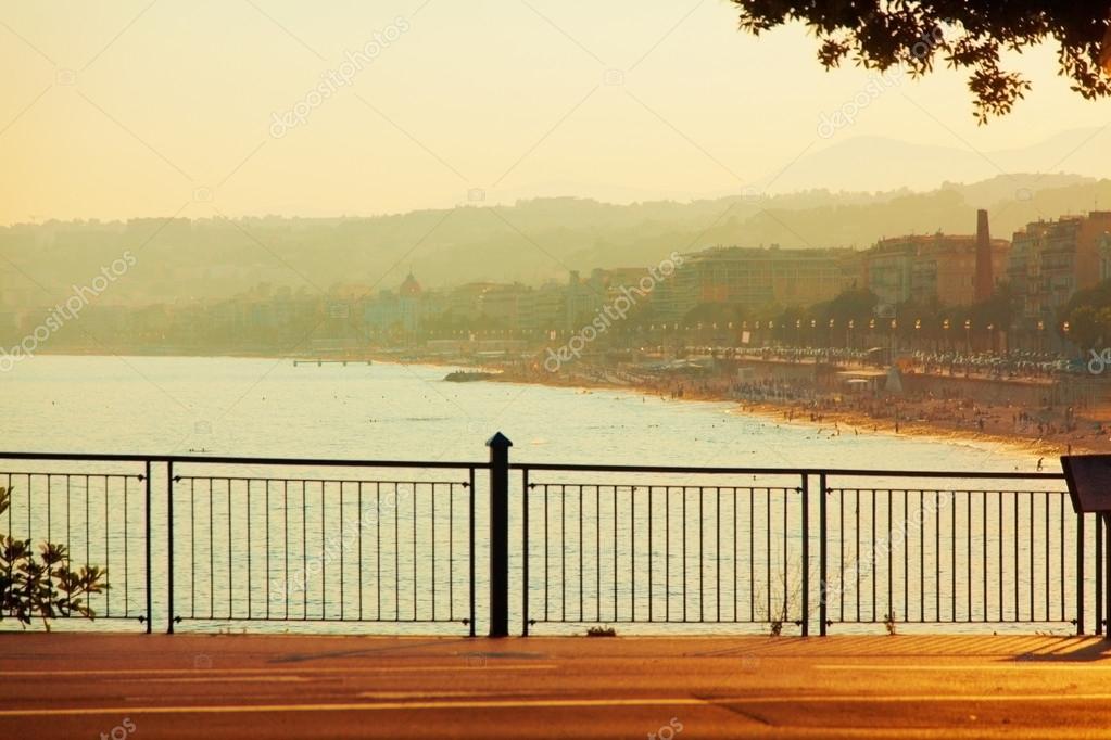 Promenade Des Anglais Au Coucher Du Soleil Nice