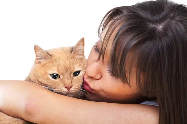 Mujer con gato rojo — Foto de Stock