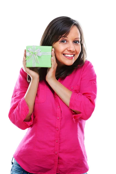 Mulher com caixa de presente — Fotografia de Stock