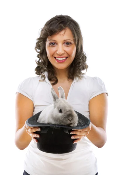 Magician with rabbit — Stock Photo, Image