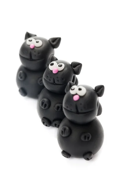 Black cats made of polymer clay — Stock Photo, Image