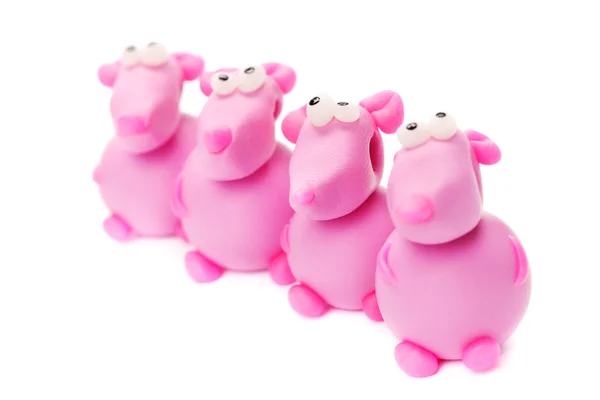 Ratones rosados hechos de arcilla polimérica — Foto de Stock