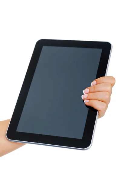 Vrouw bedrijf Tablet PC — Stockfoto