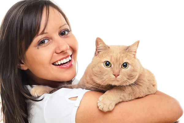 Femme avec chat rouge — Photo