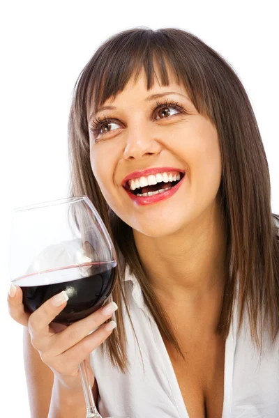 Ung kvinna dricker rött vin — Stockfoto