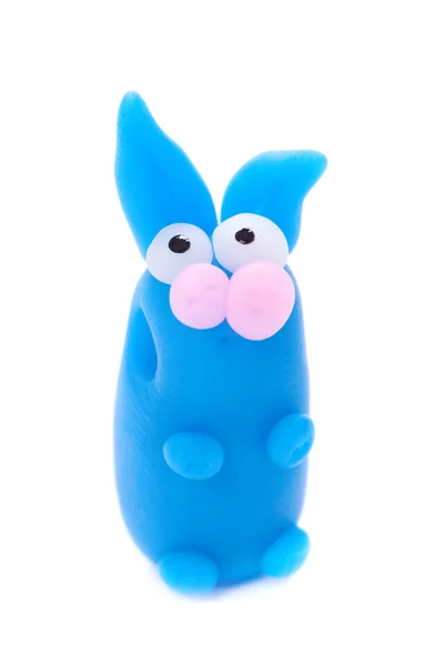 Lapin bleu fait d'argile polymère — Photo