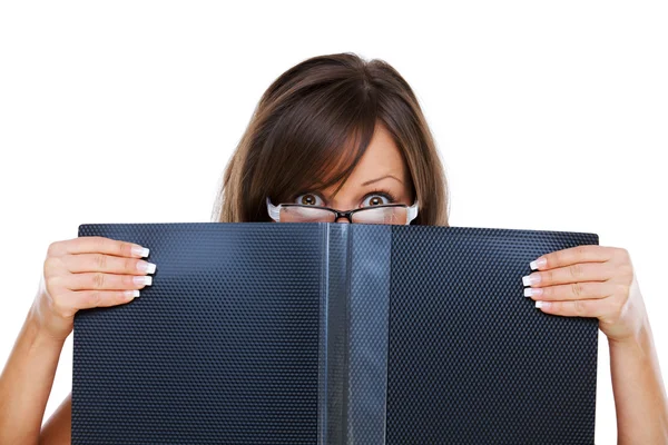 Young woman staring at documents — Stock Photo, Image