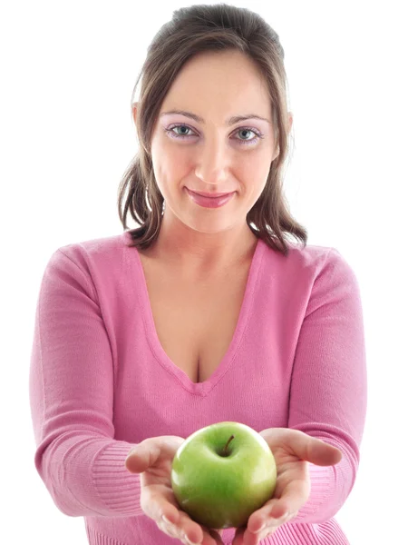 Vrouw met groene apple — Stockfoto