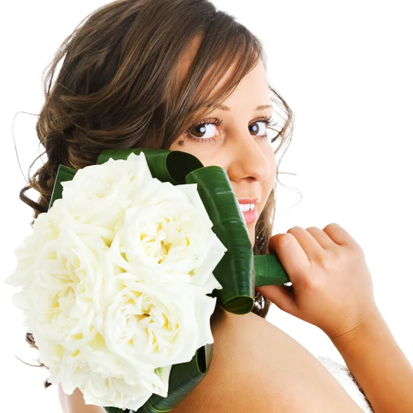 Giovane sposa con bouquet da sposa — Foto Stock