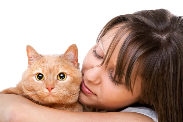 Woman with red cat — Stock Photo, Image