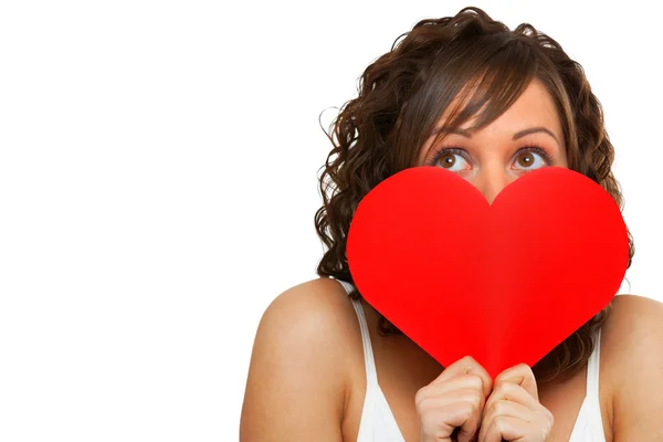 Woman with red paper heart — Stock Photo, Image