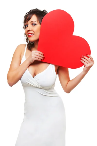 Woman with red paper heart — Stock Photo, Image