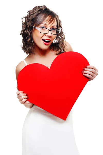 Woman with red paper heart — Stock Photo, Image