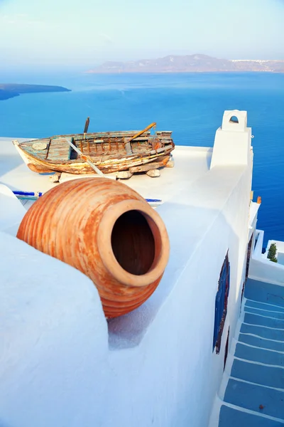 Uitzicht vanaf Firostefani, Santorini — Stockfoto