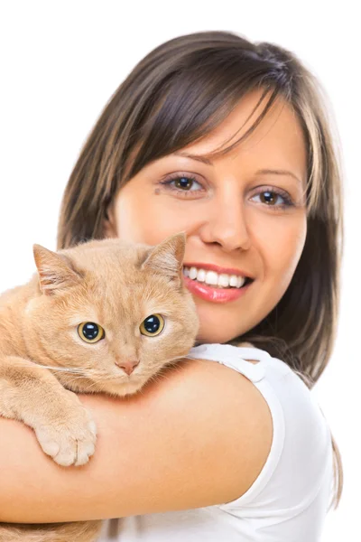 Kvinne med rød katt – stockfoto