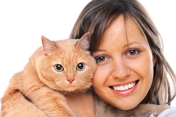 Woman with red cat — Stock Photo, Image