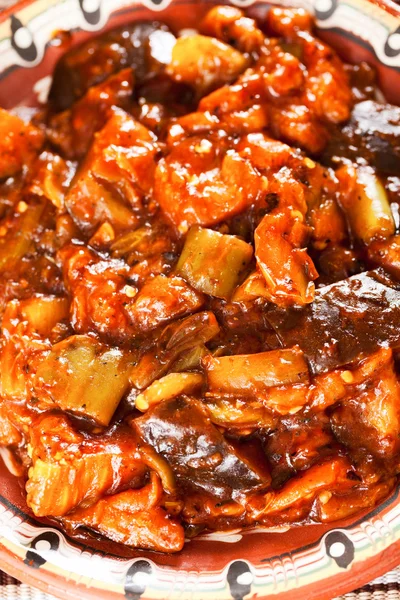 Fried eggplants with tomato sauce — Stock Photo, Image