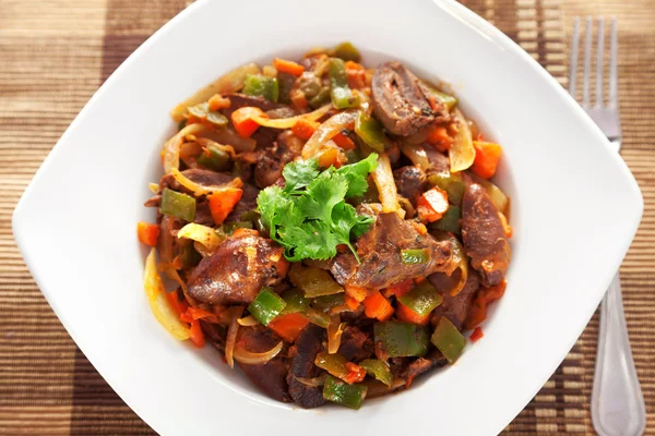 Duck hearts stew vegetables — Stock Photo, Image