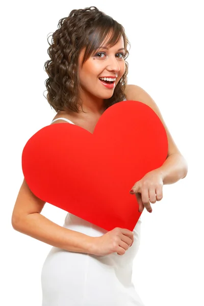 Woman with red paper heart Royalty Free Stock Images