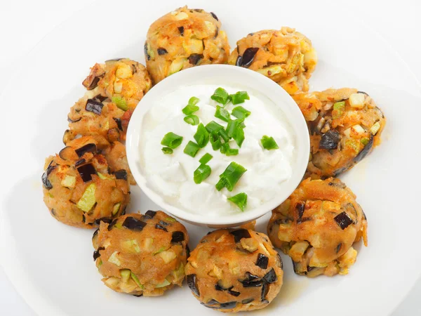 Eggplant meatballs with sauce — Stock Photo, Image