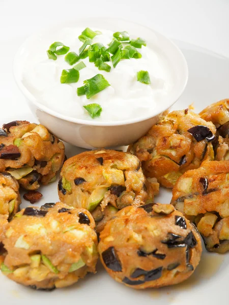 Eggplant meatballs with sauce — Stock Photo, Image