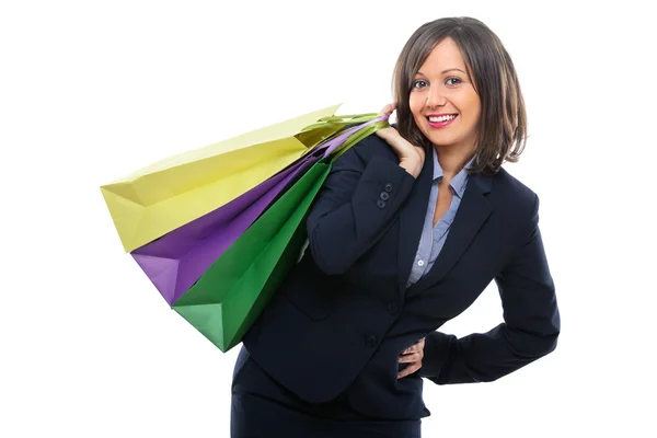 Joven empresaria con regalos — Foto de Stock