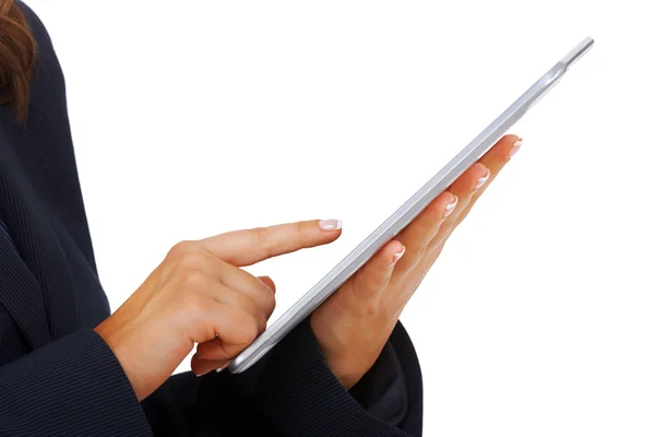 Бізнес-леді руки з планшетом — стокове фото
