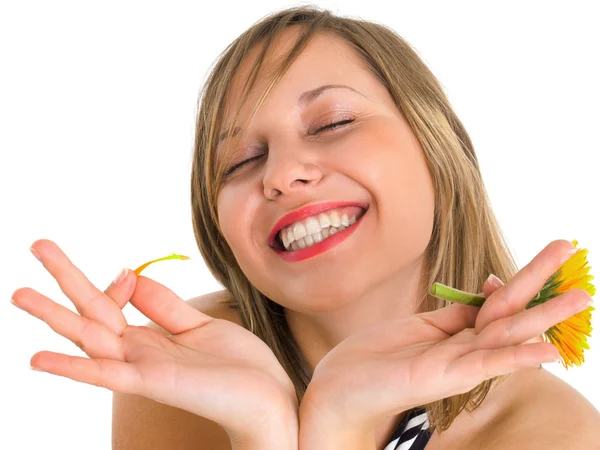 Happy Woman with flower — Stock Photo, Image