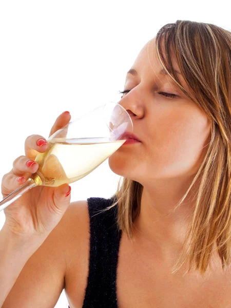 Woman drinking champagne — Stock Photo, Image