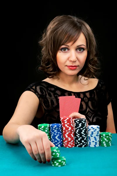 Young woman with gambling chips — Stock Photo, Image
