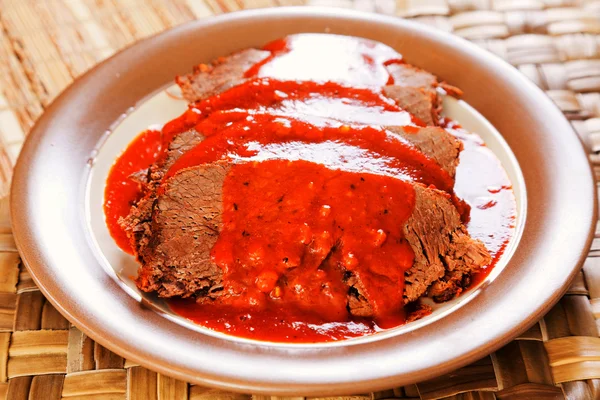 Veal meat with tomato sauce — Stock Photo, Image