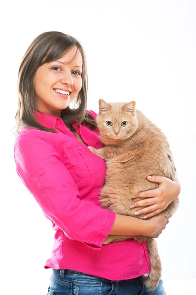 Jeune femme avec chat — Photo