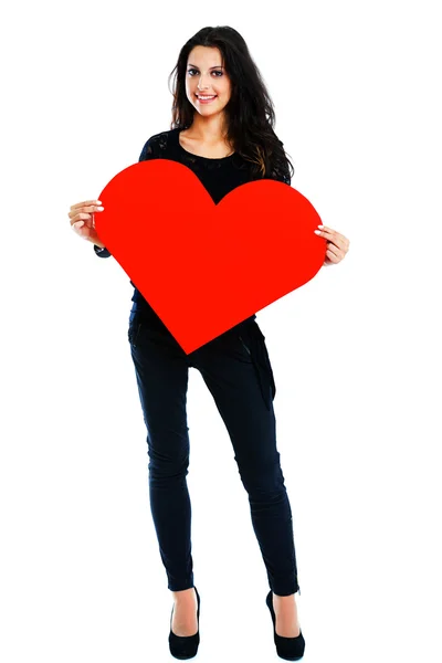 Young woman with red heart — Stock Photo, Image