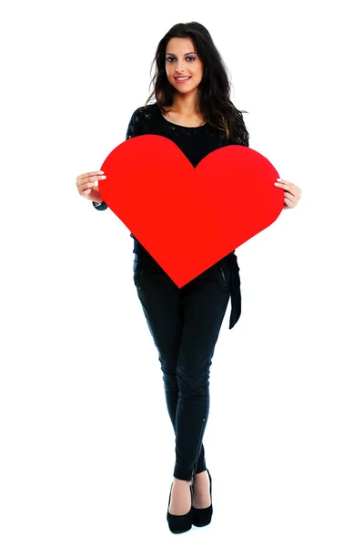 Young woman with red heart — Stock Photo, Image