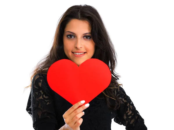 Young woman with red heart — Stock Photo, Image