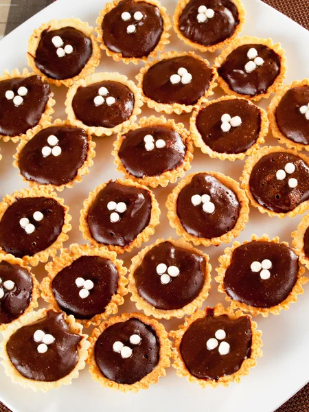 Tarteletas con primer plano de chocolate — Foto de Stock