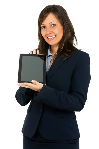 Donna d'affari che tiene tablet — Foto Stock