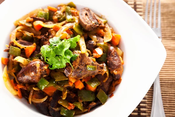 Duck hearts stew vegetables — Stock Photo, Image