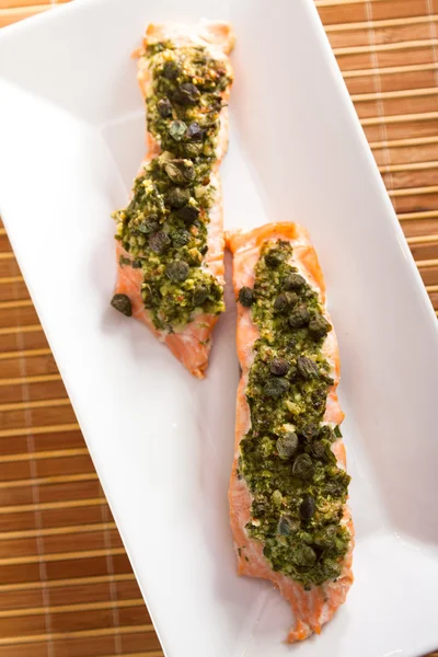 Baked salmon with pesto — Stock Photo, Image