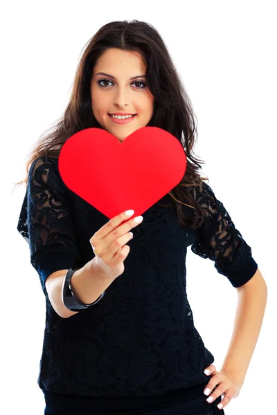 Young woman with red heart — Stock Photo, Image