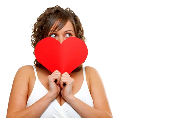 Woman holding red paper heart Stock Image