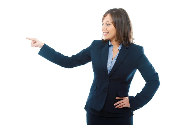 Affärskvinna pekar med finger — Stockfoto