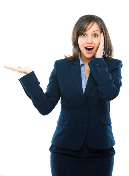 Businesswoman pointing with hand — Stock Photo, Image