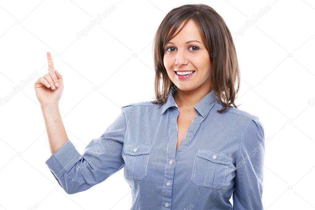 Businesswoman pointing with finger