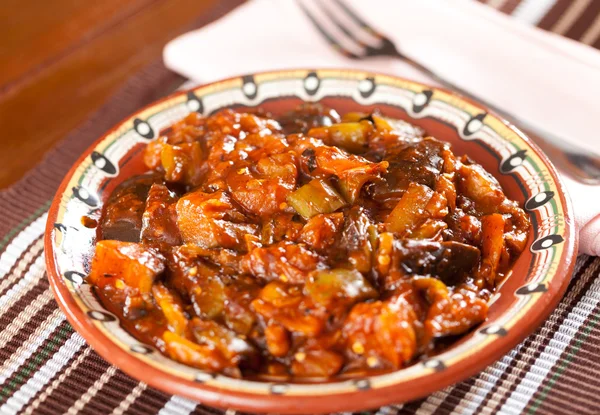 Fried eggplants with tomato sauce — Stock Photo, Image