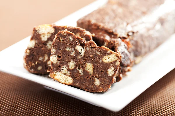 Chocolate salami or chocolate chourio — Stock Photo, Image