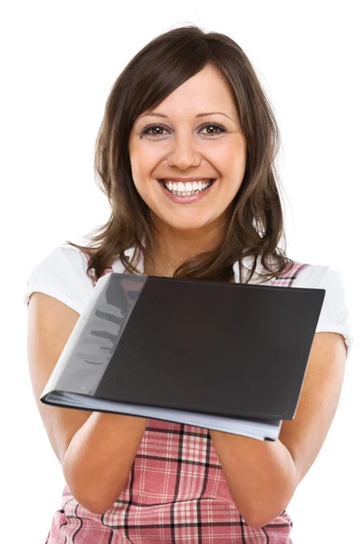Young woman giving folder — Stock Photo, Image