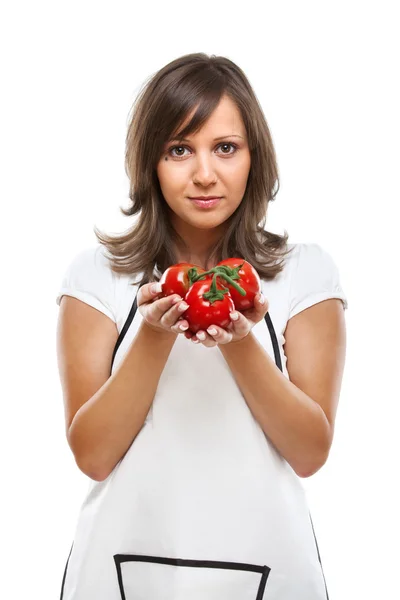 Junge Frau mit Tomaten — Stockfoto